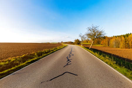 A road through the autumnal landscape near Bad Schandau in saxon switzerlandの写真素材