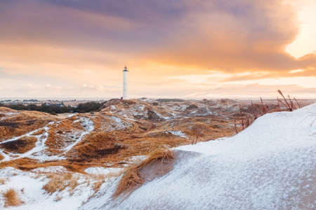 Sunrise on a winter morning at Lyngvig Fyrの写真素材