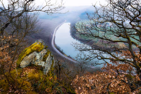 The Saar river bend near Taben-Rodt on a cold day in winterの写真素材