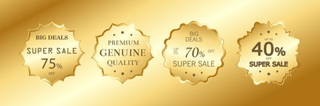 Gold Premium Quality Sale Labels Set. Vector Illustration EPS10のイラスト素材
