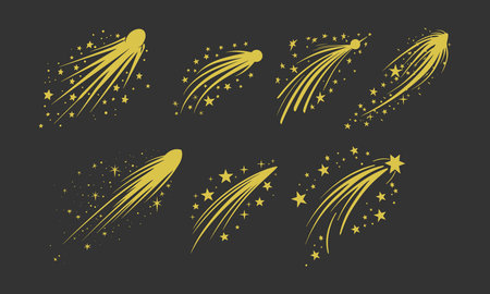 Set of stars and fireworks. Vector illustration on a dark background.