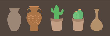 Cactuses in pots. Vector illustration in flat design style.のイラスト素材