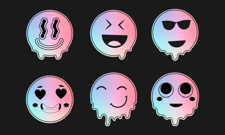 Emoticon icons set. Vector emojis isolated on black backgroundのイラスト素材
