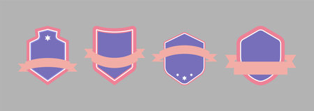 Set of vintage shields with ribbons and stars. Vector illustration.のイラスト素材