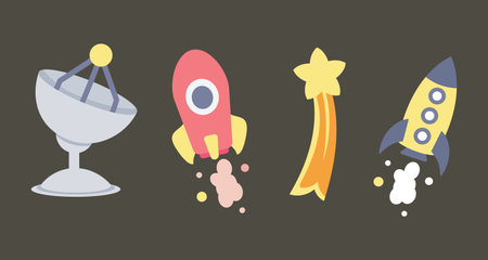 Rocket icons set. Vector illustration in doodle style. Isolated on grey background.のイラスト素材