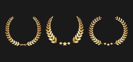 Gold laurel wreaths set on black background. Vector illustrationのイラスト素材