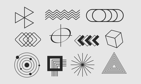Set of geometric shapes in black and white colors. Vector illustration.のイラスト素材
