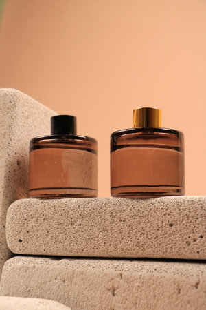 Cosmetic bottles on the background of concrete. Skin care concept.