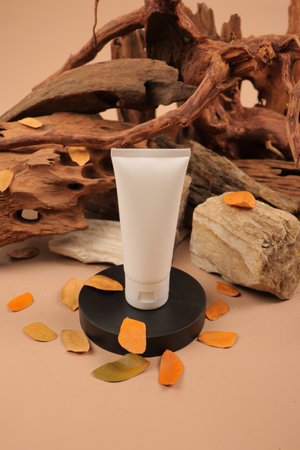 cosmetic cream bottle lotion cream product with beauty spa decoration on backgroundの写真素材