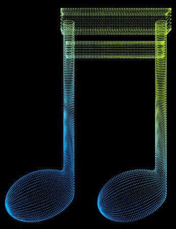 Vibrant cube shaped musical symbol isolated on a black background.の写真素材