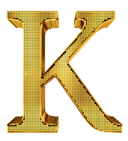 Graphical rich golden cube patterned letter isolated on white background.の写真素材