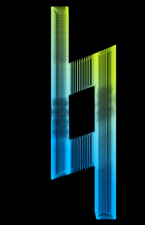 Vibrant cube shaped musical symbol isolated on a black background.の写真素材