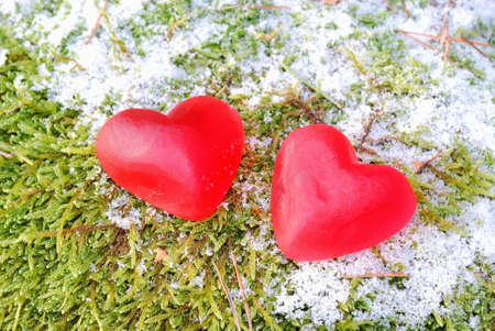 Two red jelly heartsの写真素材