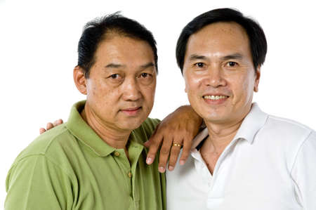 Two Chinese men in their fifties isolated on white background