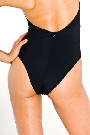 Young attractive asian women in black swimsuit