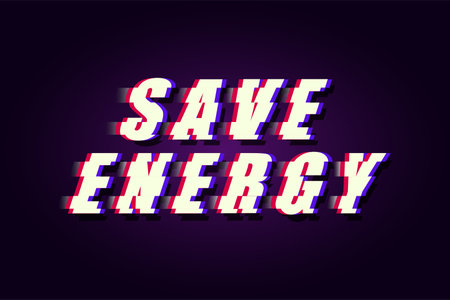 Save energy banner. Glitch effect. electric control concept. vector design.のイラスト素材