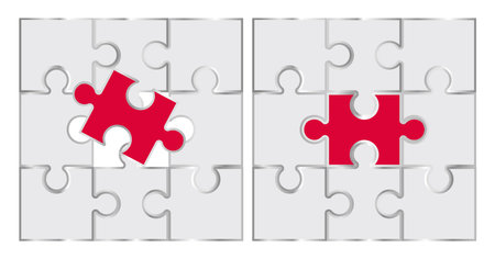 White puzzle with red piece in the middle. business concept. Graphic design.のイラスト素材