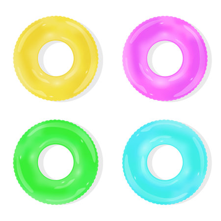 Inflatable colorful swim ring set, lifebuoys or lifesavers. vector design.のイラスト素材