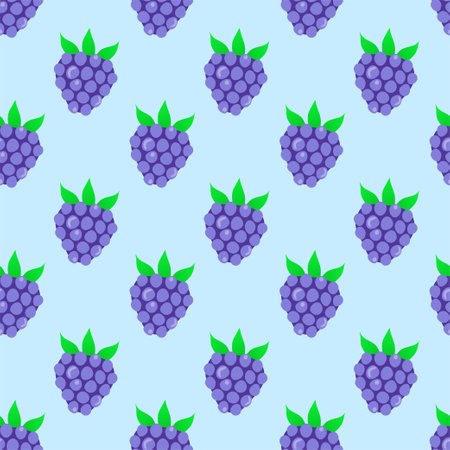 Blackberry seamless pattern with leaves. blue background. vector design.のイラスト素材