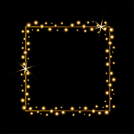 Square frame with lights. Christmas decoration. Vector design.のイラスト素材