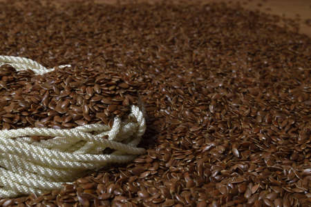 Scattered linseed over ground close-upの写真素材