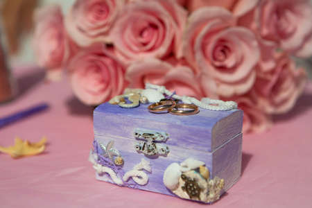 Accessory kit for a wedding is on the shores of the Caribbean Sea.の写真素材