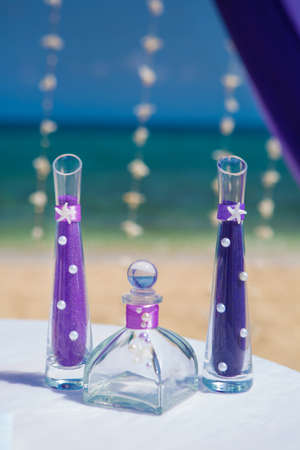 Accessory kit for a wedding on the shore of the caribbean seaの写真素材