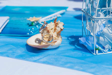 Accessory kit for a wedding on the shore of the caribbean seaの写真素材