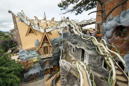 NHA TRANG, VIETNAM - JUNE 23, 2016: View to the stairs and roofs of fairy tale's buildings in an amusement park in Vietnamのeditorial素材