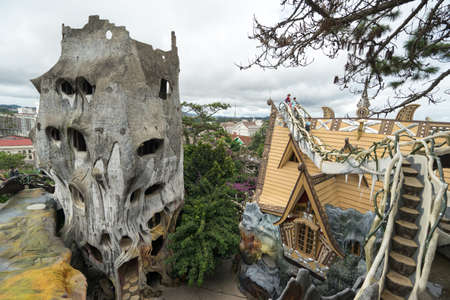 NHA TRANG, VIETNAM - JUNE 23, 2016: View to the roofs and stairs of fairy tale's buildings in an amusement park in Vietnamのeditorial素材