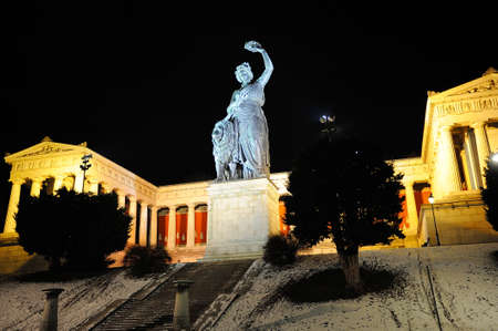 MUNICH, GERMANY - December 11, 2015: There is front view of the statue Bavaria and the Hall of Fame in Munich, southern Germany.のeditorial素材