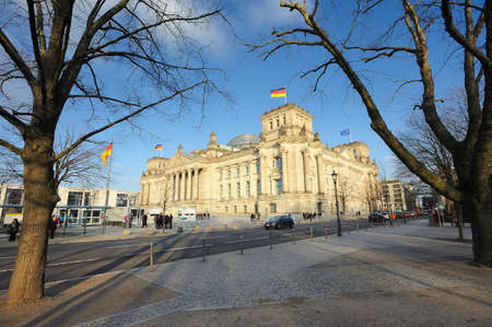 BERLIN, GERMANY - November 03, 2015: There is a view to Reichstag building, parliament of Germany in sunny autumn day.のeditorial素材