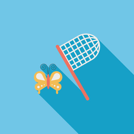 butterfly net flat icon with long shadowのイラスト素材