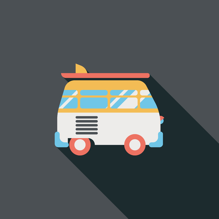 Caravan car flat icon with long shadowのイラスト素材