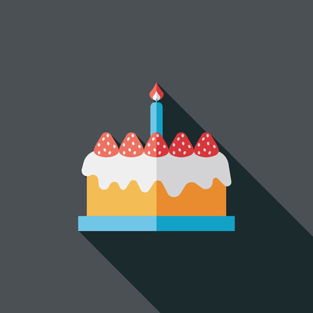 birthday cake flat icon with long shadowのイラスト素材