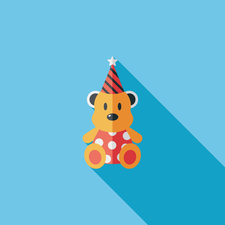 birthday teddy bear flat icon with long shadowのイラスト素材