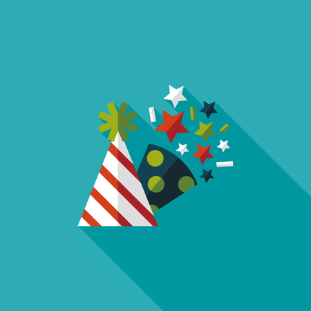 birthday party hat flat icon with long shadowのイラスト素材