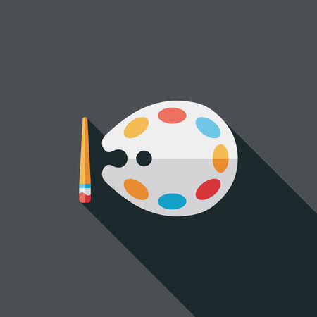 Art palette with paint brush flat icon with long shadowのイラスト素材