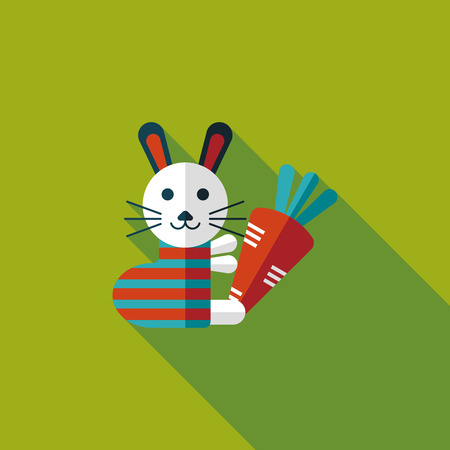 Rabbit with carrot flat icon with long shadowのイラスト素材