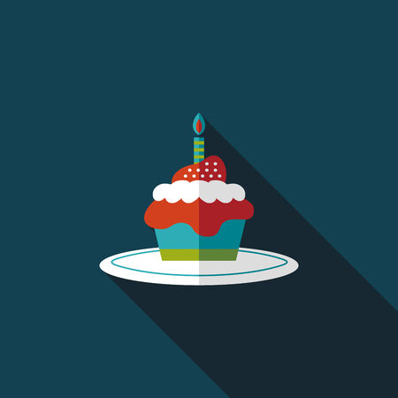 birthday cake flat icon with long shadowのイラスト素材