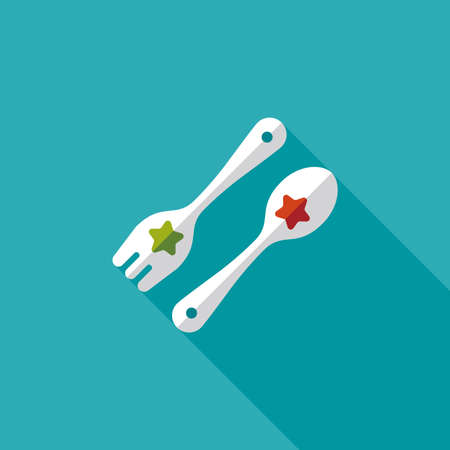 dishware and cutlery flat icon with long shadowのイラスト素材