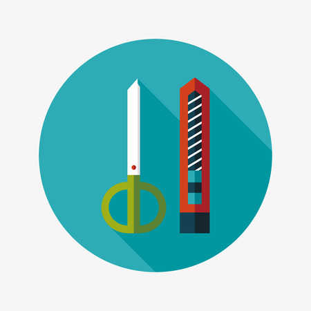 Scissors and paper knife flat icon with long shadowのイラスト素材