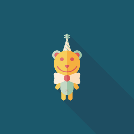 birthday teddy bear flat icon with long shadowのイラスト素材