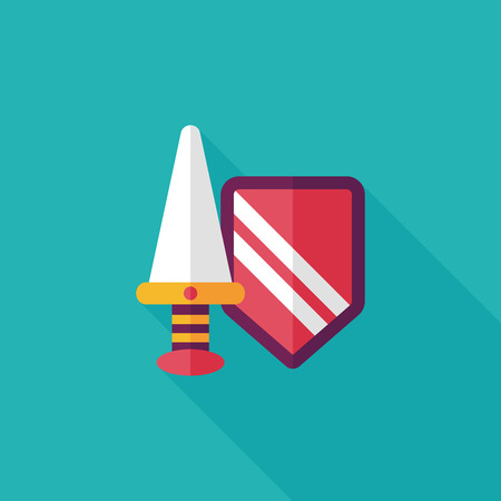Sword and Shield flat icon with long shadow,eps 10のイラスト素材