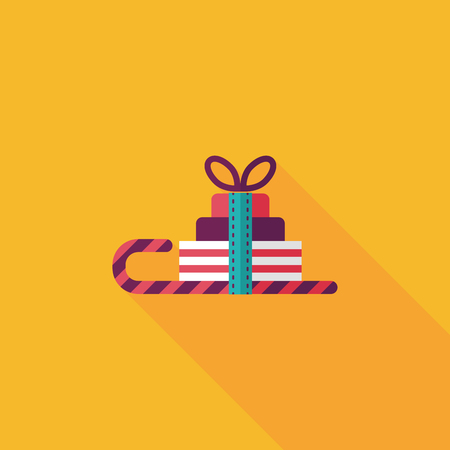 Christmas sleigh gift basket flat icon with long shadowのイラスト素材