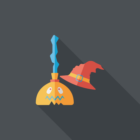 Witch broom flat icon with long shadowのイラスト素材