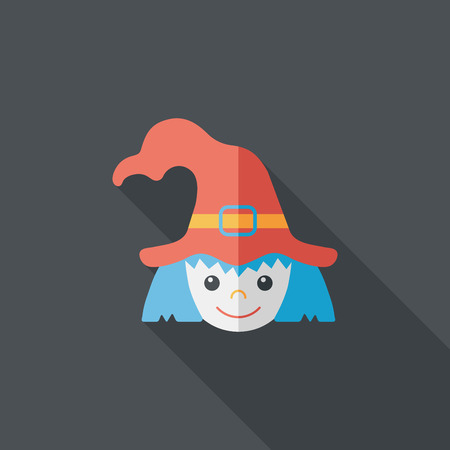 cute witch flat icon with long shadowのイラスト素材