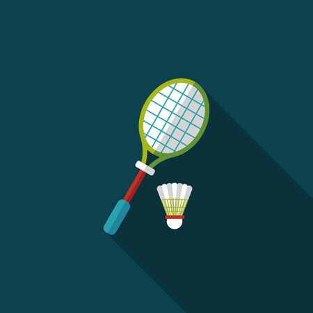 badminton racket and ball flat icon with long shadowのイラスト素材