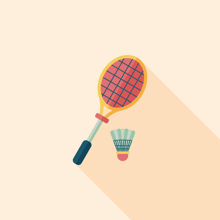 badminton racket and ball flat icon with long shadowのイラスト素材