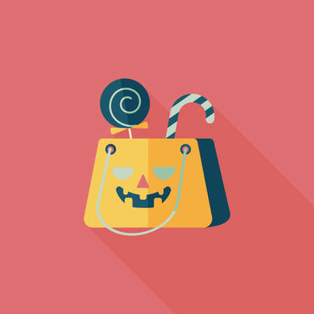 Halloween shopping bag flat icon with long shadowのイラスト素材